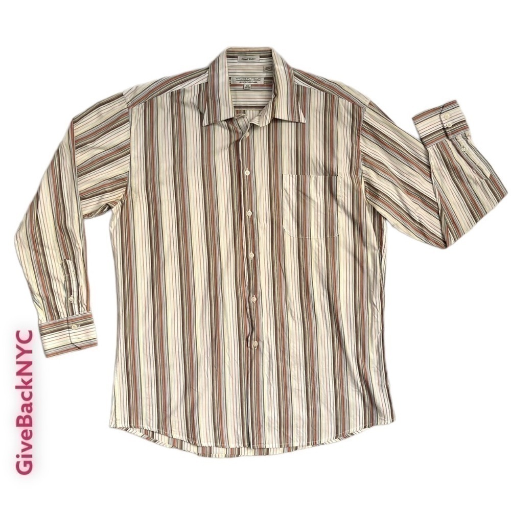 George Machado Zylos Platinum Striped Dress Shirt 16.5 34/35